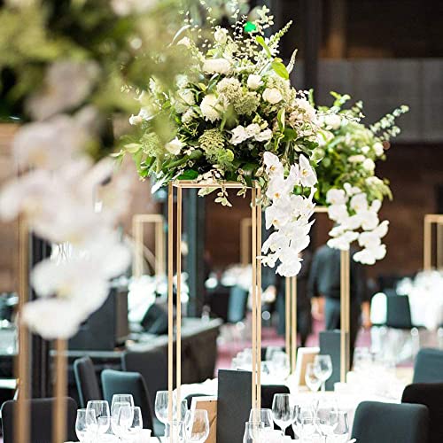 Simprefine 2 Pack 24'' Tall 10'' Diameter Wedding Flower Stands Metal Floral Vases Centerpieces Decoration Gold Pillars Iron Props Geometric Decor Wholesale Columns For Event Party Ceremony #TOP3