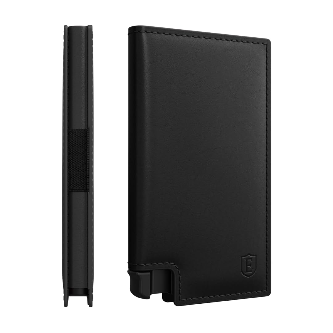 Ekster Vachetta Parliament Leather Wallet for Men | LWG-Certified Minimalist Wallets with RFID Blocking Layer | Slim & Modern Aluminum Wallet with Push Button for Quick Card Access (Bologna Black)
