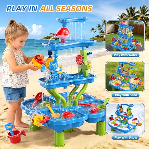 Sand Water Table for Toddlers 18 Months+, 4-Tier Water and Sand Table for Kids, Splash and Play Activity Set with Rich Accessories, Summer Outdoor Indoor Toys Gifts for Girls & Boys Ages 2 3 4 5 6 7 - Thumbnail 5
