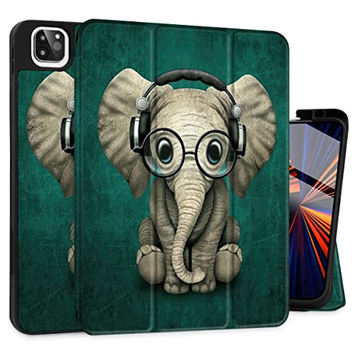 Tuiklol for iPad Pro 12.9 Case 2022 2021 6th 5th Gen - Built in Pencil Holder - Trifold Stand - Auto Wake/Sleep, TPU Protective Stand Back Case for 2020 2018 4th 3rd Gen iPad Pro 12.9 inch, Elephant