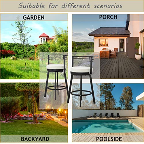 Image of LOKATSE HOME 2 Piece Outdoor Swivel Bar Stools Set Armless Bistro Furniture Patio Height Metal Chairs with Cushion