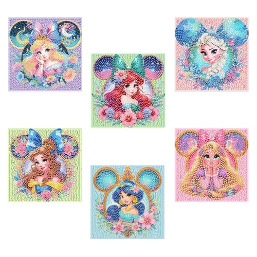 nekpiahu 6 Pack Diamond Art Painting Kits for Kids,Cartoon Diamond Art for Kids Ages 4-8-12,Cartoon Gem Kit Crafts Beginners for Gift Home Wall Decor(6x6inch)