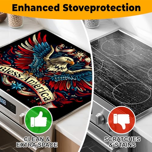 Image of Patriotic Stove Top Cover, Heat Resistant Electric Stove Protector Mat, Large Diatomite Kitchen Counter Mat, Independence Day Decor American Flag Kitchen Accessory (eagle, 28x20 Inch)