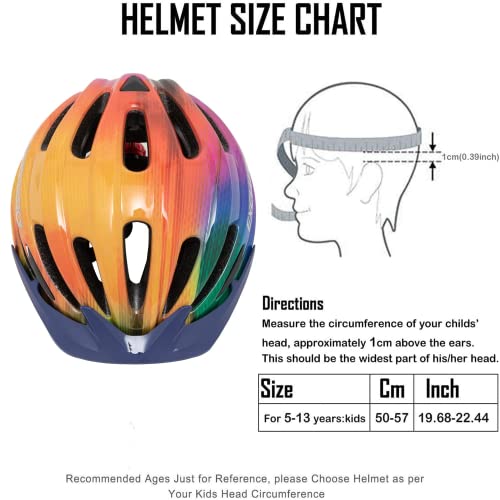 Image of Exclusky Kids Bike Helmet with LED Light - Adjustable Multi-Sport Youth Helmet for Boys & Girls, Ages 5-12, Fits 50-57cm, Cycling Safety Gear