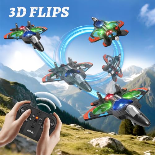 Image of 4DRC V32 Foam RC Plane Drone with 4 Batteries, 80 Mins Long Flight RC Airplane Helicopter Fighter Jet for Kids Adults 8-16, 360 Flip Stunt Altitude Hold RC Airplane Helicopter Toy Gift for Beginners