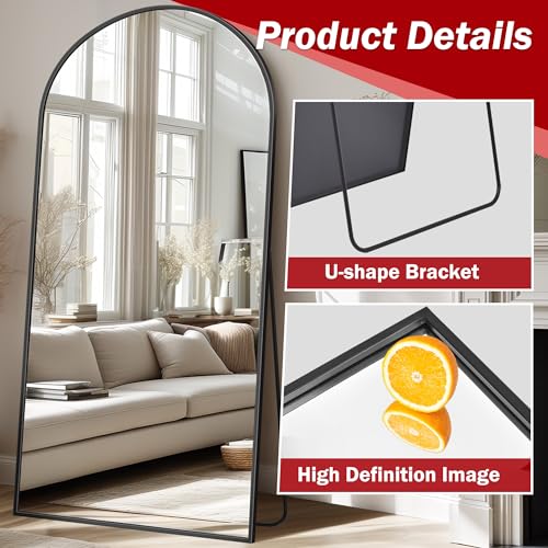 Suidia Arched Full Length Mirror, 76"x34" Floor Mirror Freestanding, Floor Standing Full Body Mirror with Stand for Bedroom, Hanging Mounted for Living Room Cloakroom, Black