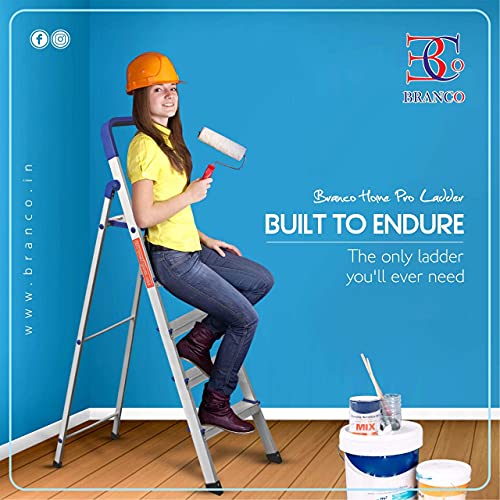 Image of BRANCO Home Pro 4 Steps Ladder for Home | Wide Anti-Skid Steps | Safety-Clutch Lock | Light Weight Aluminium Step Ladder | (5 Years Warranty, Made in India) - GEC-L4