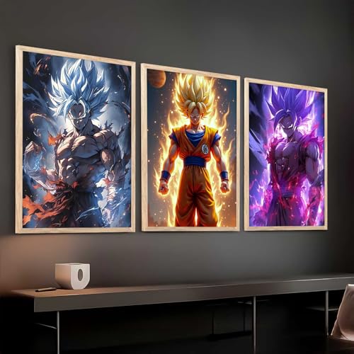 Image of walllane Japanese Anime Framed Posters for Living Room Bedroom Gaming Room Studio | Japanese Anime Characters Aesthetic Poster with Frame Wall Decor Set Of 3 (19 X 25 inch)