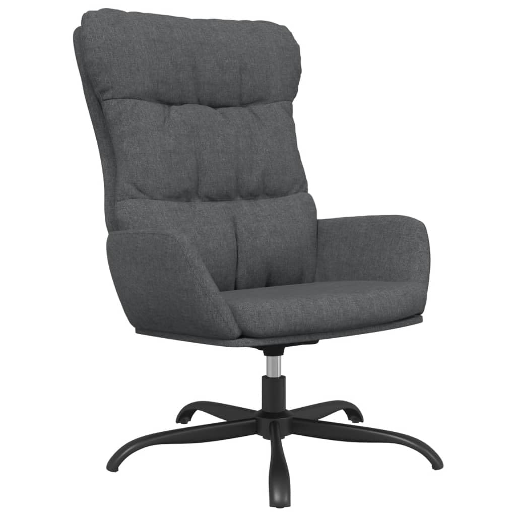 Sillón de relax de tela gris oscuro, silla giratoria para salón y dormitorio, estructura de metal, cómoda silla de lectura, 70 x 77 x 98 cm