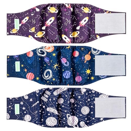 Image of wegreeco Washable Male Dog Belly Band (Stylish Pattern) - Pack of 3 - Dog Diapers Male - Washable Male Dog Belly Wrap (Interstellar, Large)