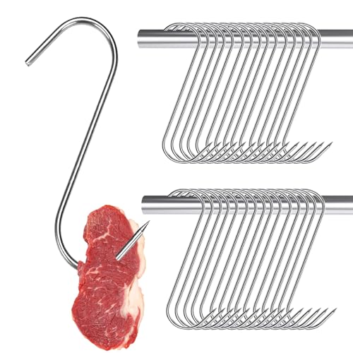 DINGFENG Fleischerhaken, 30 Stück Edelstahl Fleischhaken 13cm S-Haken, Küchenhaken Räucherhaken Groß Metallhaken Haken zum Einhängen, Aufhängehaken Für Küche Geschäft Geschäft
