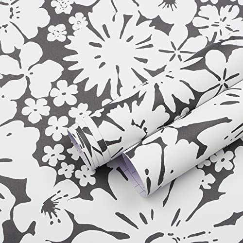 Timeet Floral Peel And Stick Wallpaper Beige Black Contact Paper Removable Self Adhesive Wallpaper For Bedroom Living Room Cabinets Shelf Decoration 15.4In X 78.7In #TOP5