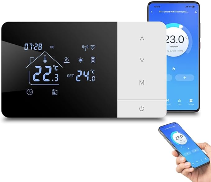 Termostato Inteligente WiFi, para aplicación Tuya programable, Controlador de Temperatura para calderas de Gas, Compatible con Control de Voz Alexa, con Bloqueo Infantil, Digital Termostatos de Pared