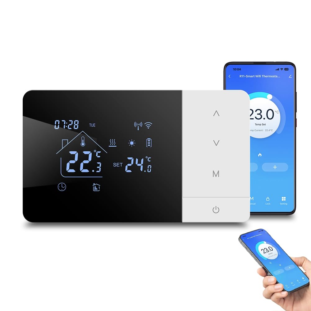 WiFi Smart Thermostat, Tuya App Programmable Temperature Controller for Gas Boilers, Compatible with Alexa Voice Control, Child Lock, Digital Wall Thermostats