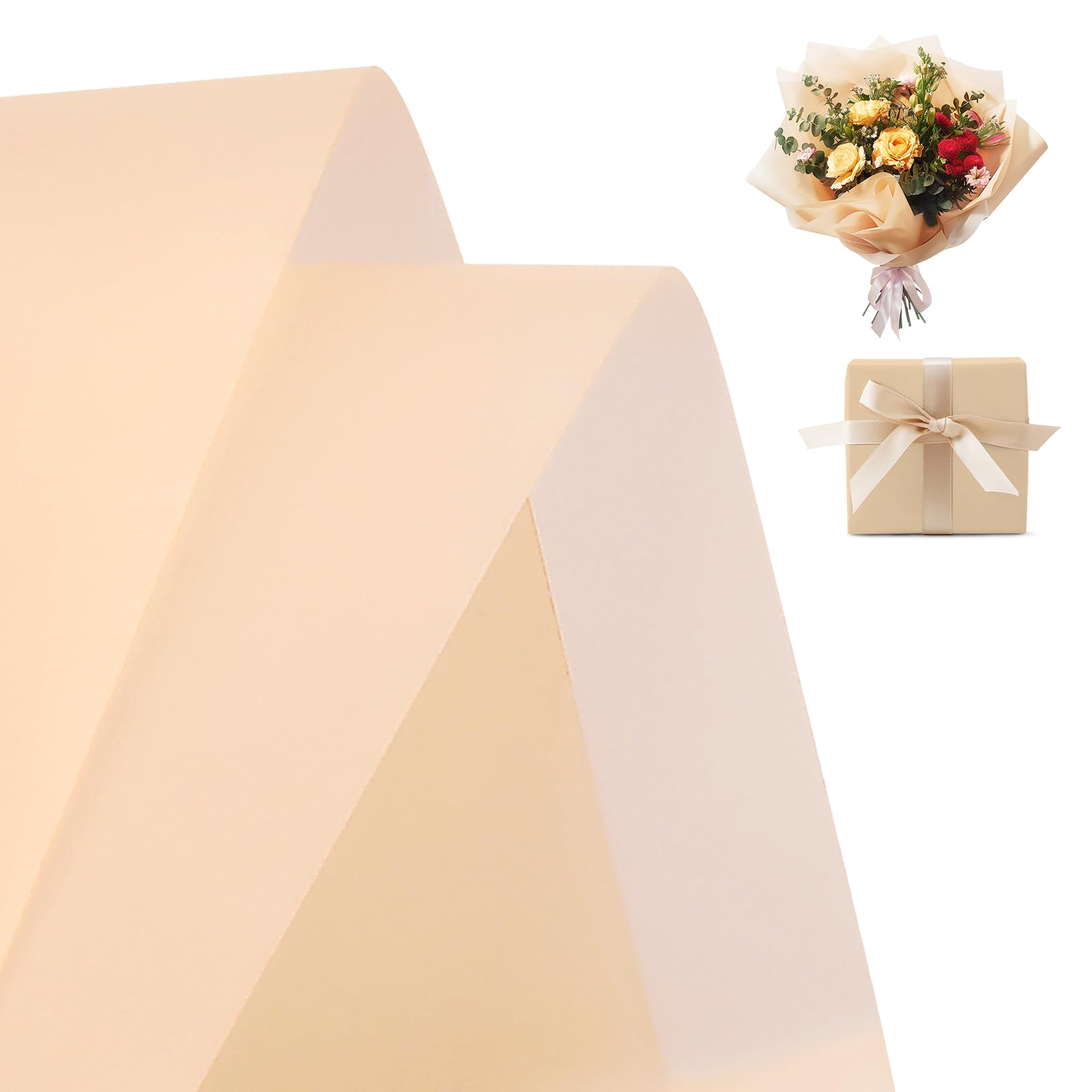 20 Sheets Matte Frosted Flower Bouquet Wrapping Paper,Double Sided Flower Wrapping Paper Waterproof Bouquet Supplies for Florist Wedding Birthdays Party Decoration Gift Wrap 22x22 inch(Champagne)