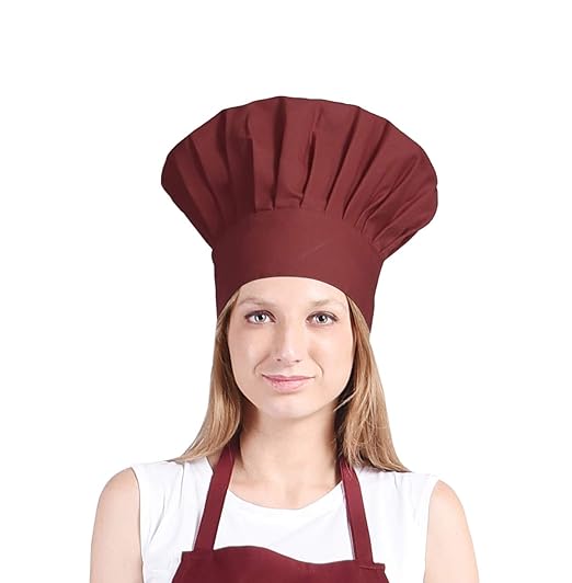 Switchon Chef's Cap Cum Hat for Home and Hotel Solid Fabric - Maroon Hat