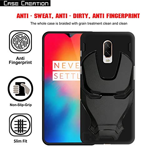Image of COVERLY Official 3D Smooth Feel Avengers Logo Mask Soft Rugged Grip TPU Silicone Iron Man Engraved Cartoon Movie Engraved Silicone Rubber Matte Strong Back Cover for Oneplus 6T -Black