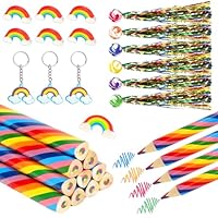 Bomtop 40 Stück Kinder Regenbogens Schreibwaren Set, Buntstifte Radiergummis Hüpfball Schlüsselanhänger für Kindergeburtstag Mitgebsel Gastgeschenke Children's Birthday Party