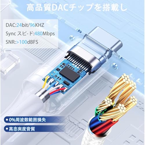 USB Type-C 3.5mm 変換アダプタ イヤホンジャック 変換 24bit/96kHz対応 DAC搭載 ハイレゾ音質 4極/3極兼用 音量調節/通話/音楽対応 高耐久性 強化編組ナイロンケーブル Phone16、iPhone15 シリーズ/iPad/Mac/Android/Type Cなど機器に適用 （ホワイト ）