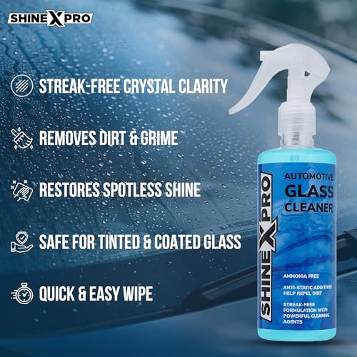 Image of ShineXPro Glass Cleaner Spray 300 ml - Streak Free Car Glass Cleaner Liquid with Anti-Static Additives - Windshield Cleaner safe for both Tinted & Coated Glass with Powerful Cleaning Agents