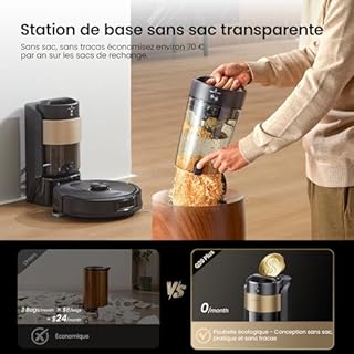 Proscenic Q20 Plus Robot Aspirateur Laveur 10000Pa avec Station Sans Sac Vidage Automatique,200Min Aspirateur Robot et Serpillière,Nav Lidar Cartographie,Évitement d'obstacles,Pour Poils Animaux Tapis