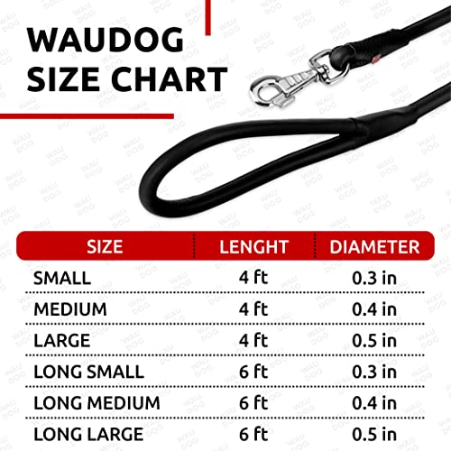 WAUDOG Rolled Leather Dog Leash 4Ft * 0.3 in for Small Medium and Large Dogs - Heavy Duty Leather Puppy Leash for Outdoor Walking Running Training - Strong Dog Leashes for Large Breed Dogs (Black)