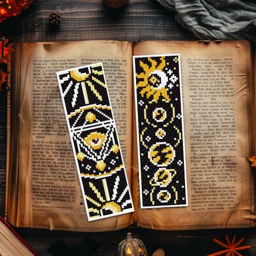 Image of ACRNIGHEET 6PCS Cross Stitch Bookmark Kit for Beginner Sun and Moon Pattern Stamped Cross Stitch Kits for Adults Crossstitch Kits Adult Bookmarks with Instructions Hand Embroidery Craft Gift 11CT