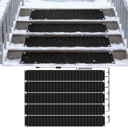 融雪マット 通路 車庫 玄関 屋外 階段用、110v 加熱融雪マット 転倒防止 凍結防止 滑り止め 積雪防止 融雪システム 冬の屋外用 コンクリートの通路、私道、歩道、屋外の階段用 融雪速度1H/3in 1.8m 電源コード付き(5枚,30*60cm)