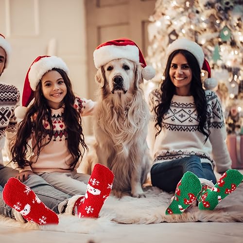 Image of Suhine 48 Pairs Christmas Fuzzy Socks Colorful Cozy Fluffy Christmas Socks Holiday Winter Warm Soft Slipper Socks Women Kids