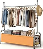 HOMICKER Appendiabiti da Terra in Acciaio Inox, Stand Appendiabiti con Cestino Portaoggett...