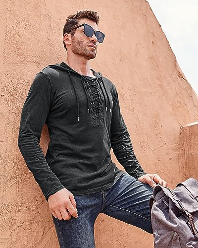 Beotyshow Mens Distressed Tactical Hoodies Sweatshirts Rotro Lace Up Hooded Pullover Outdoor Sports Long/Short Sleeve Shirts4