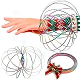 Amazing Magic Flow Rings Kinetic Educational Spring Toy Funny Outdoor Game Intelligent Relax 3D Kinetic Ring Spring Bracelet Stainless Metal Galactic Globe Toy Fit for Kids Boys Girl Adults (Rainbow)