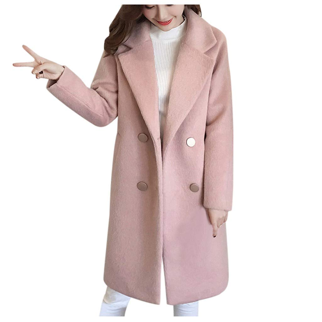 Homebaby Women Winter Coat Women's Pink Wool Long Trench Coat Elegant Office Windbreaker Classic Winter Spring Warm Jacket Long Sleeve Cardigan Top Outerwear Overcoat Parka Plus Size