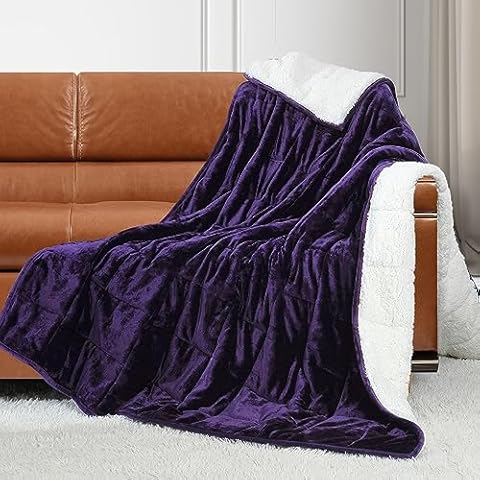 Alomidds Weighted Blanket Twin Size 20lbs 48x72 inches,Sherpa Weighted Blankets for Adults,Fluffy Warm Sherpa & Cozy Soft Flannel Snuggle Thick Heavy Blanket Great for Relaxing,Purple Cover