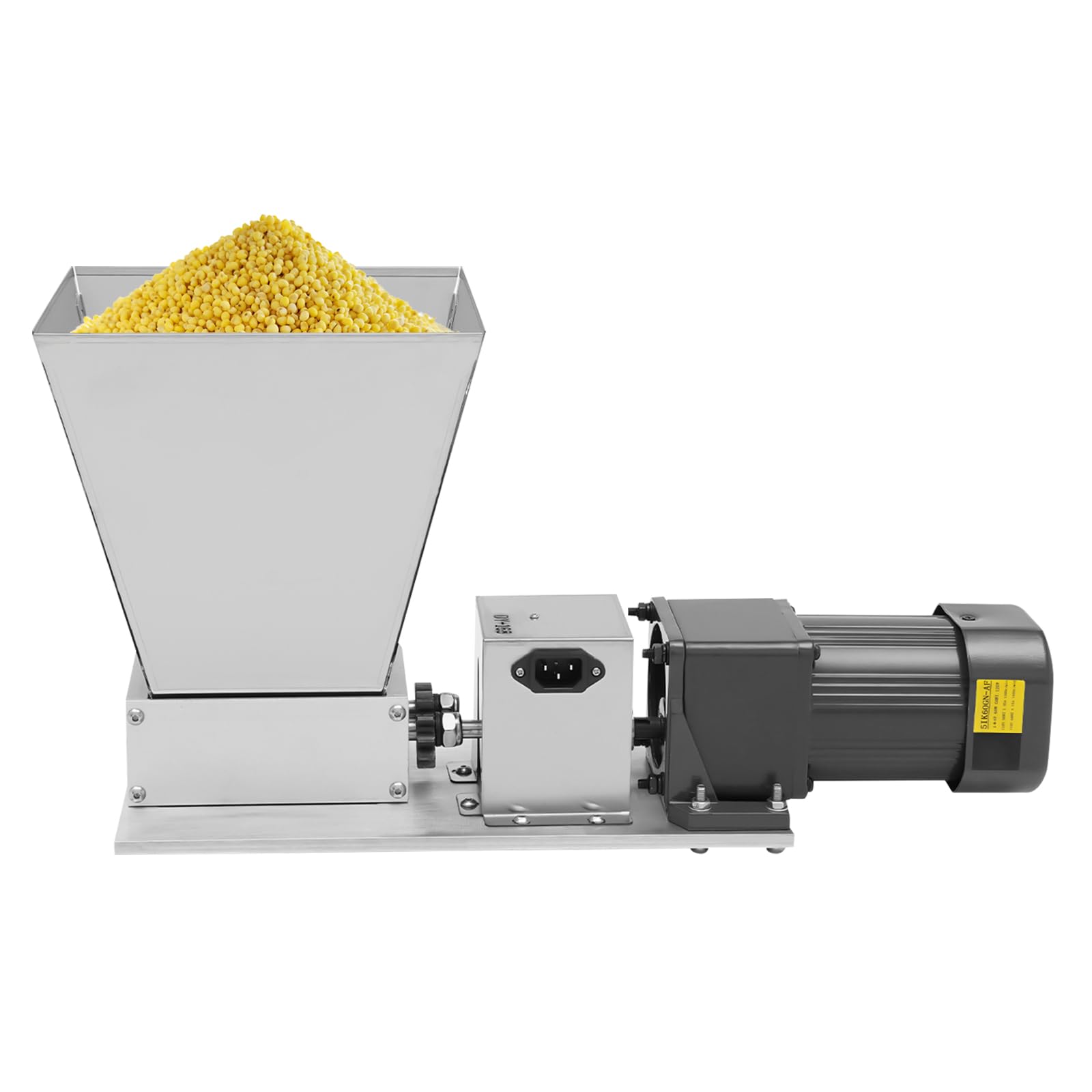 Electric Grain Mill Mixed Milling Machine Roller Food Crusher Wet Dry Homebrew Barley Grinder Cereals Wheat Flour Malt 2Roller With 4Hopper For Household Restaurant Canteen (60W Silver)