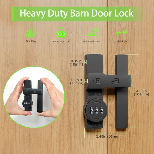 Barn Door Lock,180 Degree Small Flip Gate Latches Hardware with 3-Digit Password Combination,Protect Privacy-Security Door Latch for Barn,Shed,French,Bathroom,Cabinet,Garden,Sliding Door by EASY MSR - Image 2