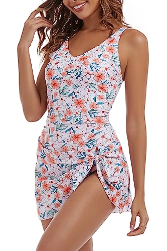 Image of Aidonger One Piece Swim Dress Swimsuits for Women Tummy Control Swimdress Skirt Bathing Suit