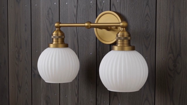 Image of 2-Lights Bathroom Light Fixtures, Vintage Milk White Glass | hardwired gold wall mounted lamp for bathroom mirror to elevate decor & refresh older home's look,DIY-friendly,UL,E26
