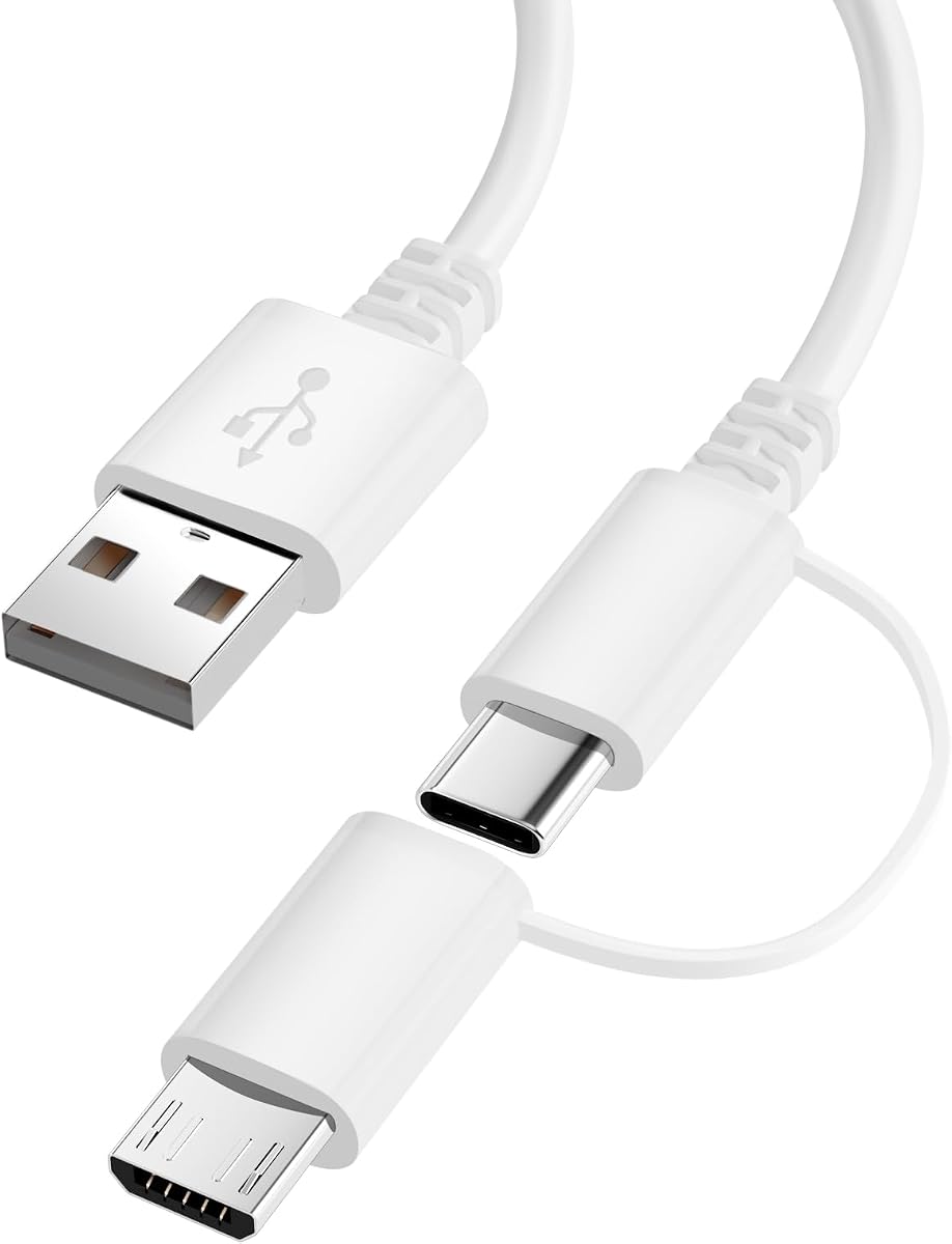 Fast Charger for Amazon Fire Tablet,Micro USB Cable USB C Charging Cord for Kindle Paperwhite,All Generation Fire HD 10 8 7 Plus,Max 11,Kids Pro,Edition Voyage Touch E-Readers,Type C (1, White, 3ft)