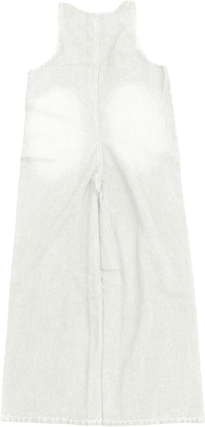 Denim Overalls for Women Loose Fit Button Front Wide Leg Bib Jean Jumpsuits Baggy Vintage Loose Romper with Pockets