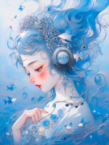 Impression sur toile fille de dessin animé bleue art moderne