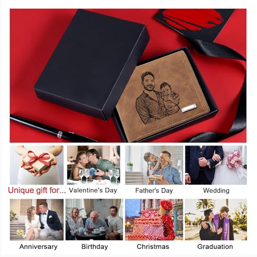 Personalized Photo Wallet Mens Birthday Anniversary Custom Wallets for Huaband BF Initials Picture Engraved Thanksgiving Christmas Gifts for Men Dad Fathers Husband Boyfriend Son (M, brown)3