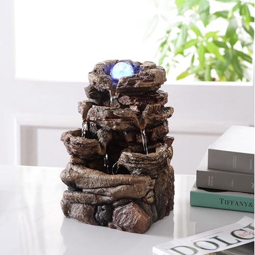 MSEONWXI Tabletop Waterfall Fountain with Glass Ball and Color Changing