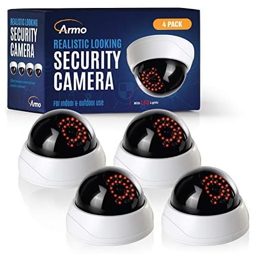 (4 Pack) Fake Security Camera CCTV Fake Dome Camera with Realistic Look Recording Red LED Light Indoor and Outdoor Use, for Homes & Business- by Armo