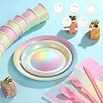 Iridescent Rainbow Party Decorations - Serve 25, Holographic Pastel Paper Plates and Napkins, Disposable Iridescent Rainbow Plates, Cups, Napkins for Girls Birthday, Wedding, Baby Shower - Image 3