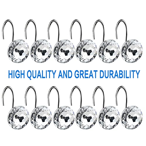 Okjorw Shower Curtain Hooks, Shower Curtain Hooks Rings For Bathroom, 12 Pcs Anti Rust Decorative Crystal Rhinestones Hooks – Crystal #TOP2