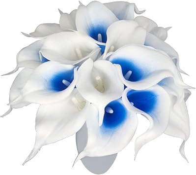 20pcs Fake Flower Calla Lily Artificial Flowers for Bridal Bouquet Wedding and Home Decoration Pure White and Blue core White