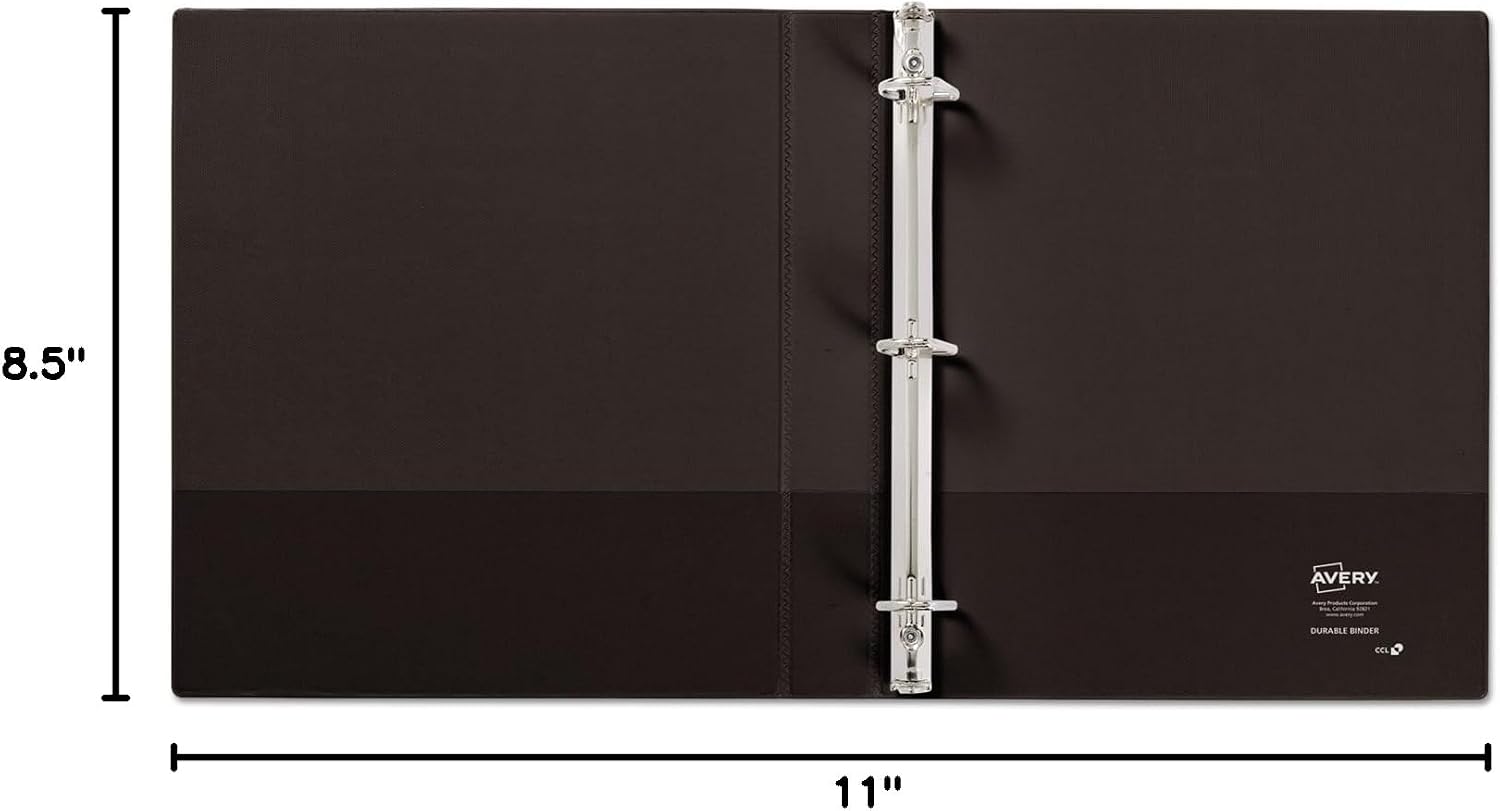Durable View Binder with DuraHinge and Slant Rings, 3 Rings, 1" Capacity, 11 x 8.5, Black