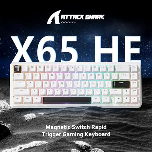 Image of ATTACK SHARK X65 HE Wired Rapid Trigger Magnetic Switch 65% Mechanical Gaming Keyboard, Hall Effect Top Mounted RGB Hot Swap,Adjustable Actuation,8KHZ Polling Rate,PBT Keycaps for Win /Mac(White)