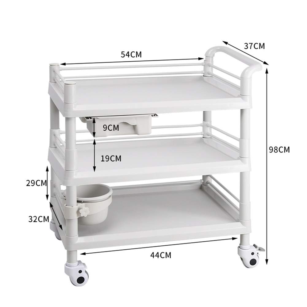 Carrito utilitario – Carrito de almacenamiento móvil de 3 niveles con cubo de suciedad y ruedas de freno para organización de equipos médicos